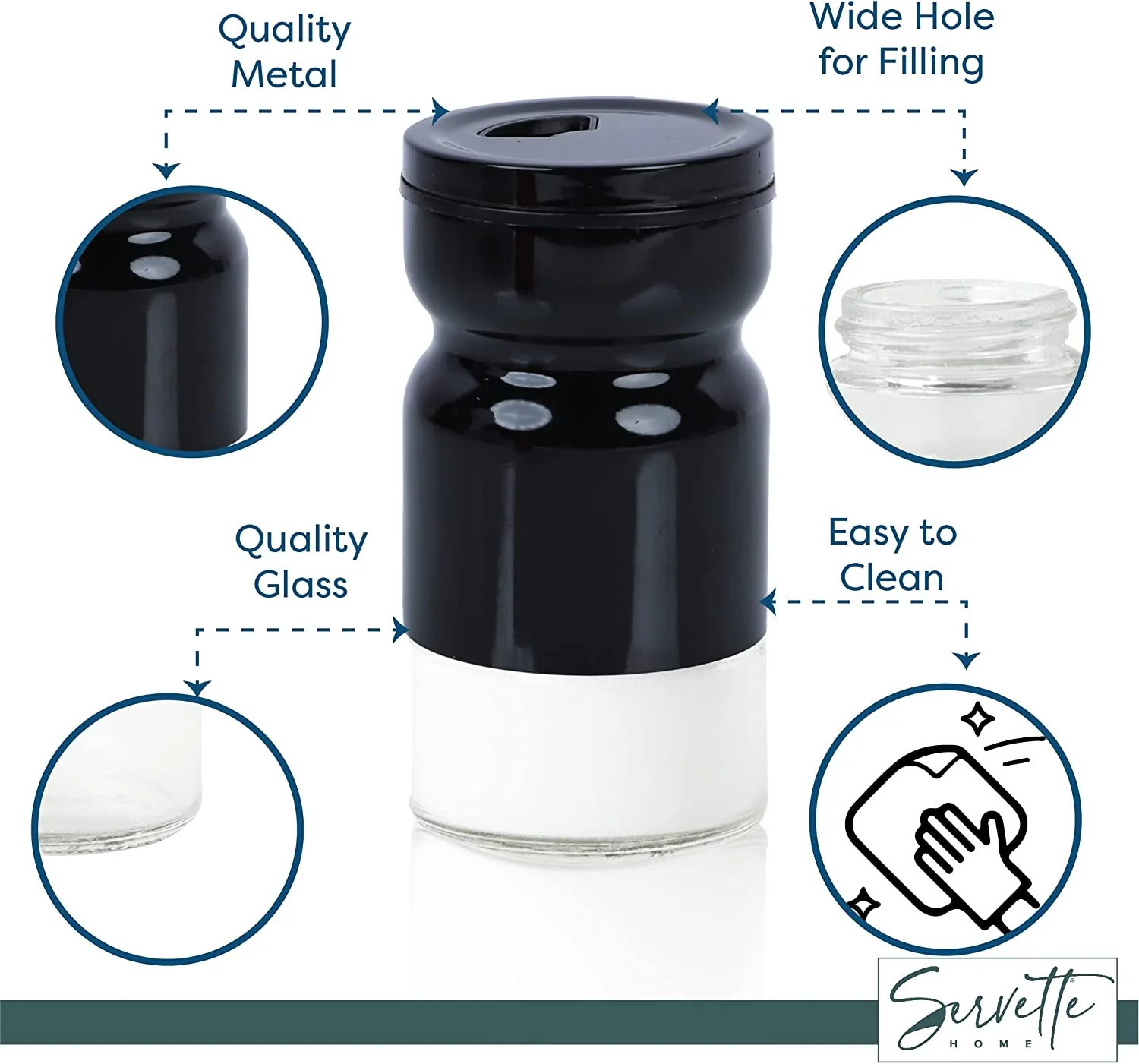 Black Glass & Metal Salt and Pepper Shakers - Image 4