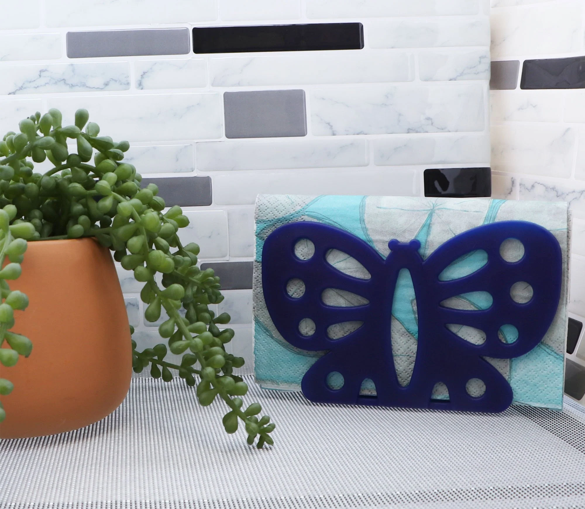 Blue Butterfly Plastic Napkin Holder - Image 4