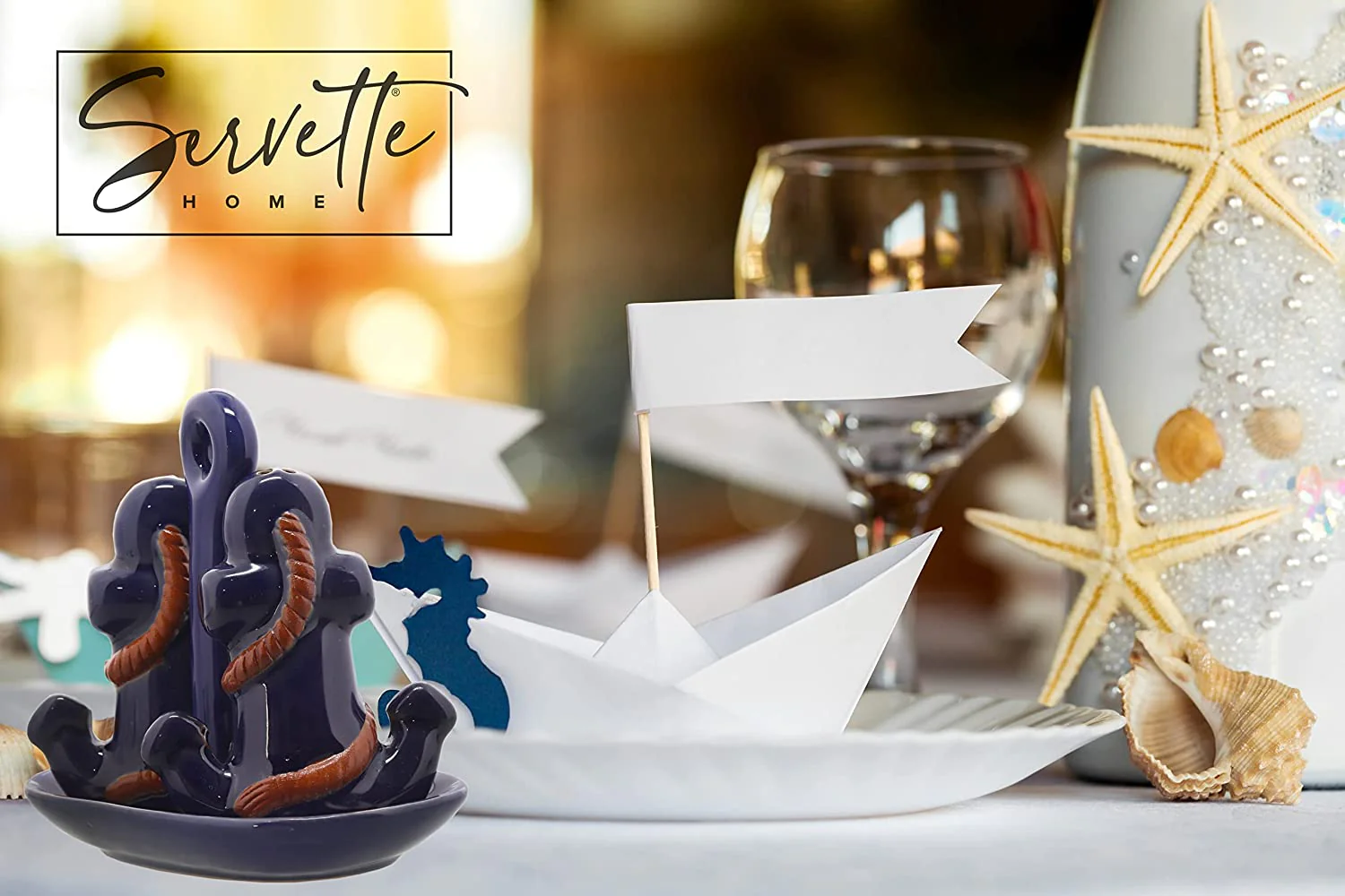 Ceramic Anchor Salt & Pepper Shakers With Tray - Image 4