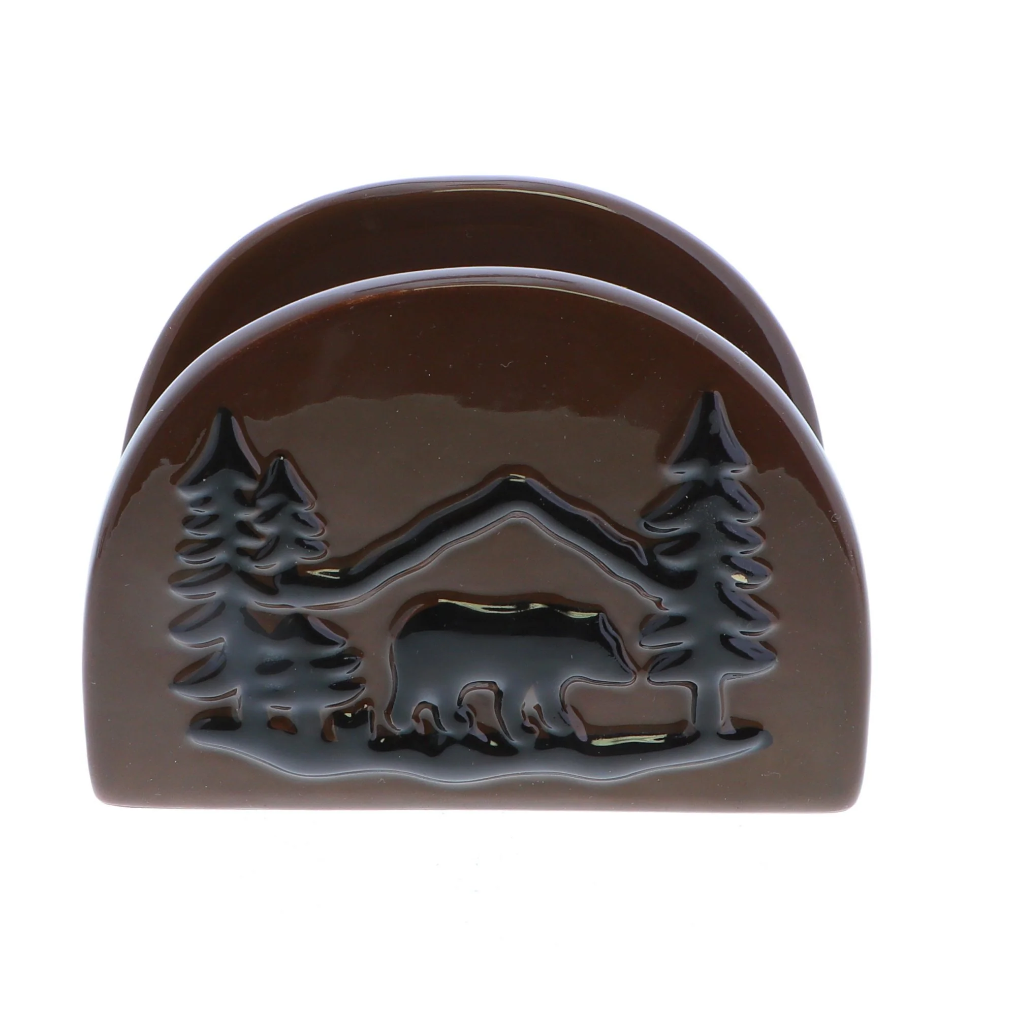Ceramic Brown Napkin Holder with Embossed Black Bear Design - Image 3