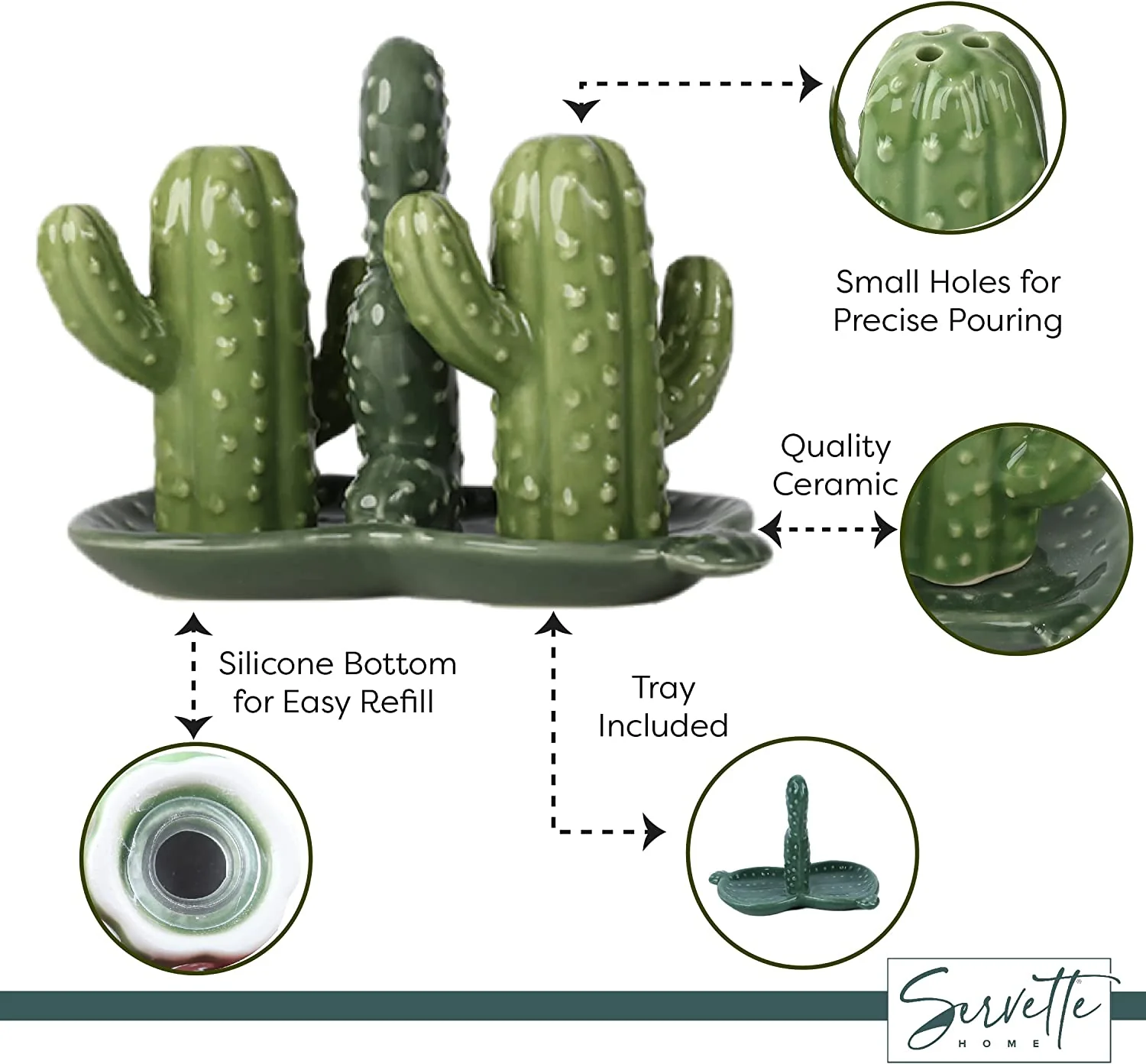 Ceramic Cactus Salt & Pepper Shakers With Tray - Image 4