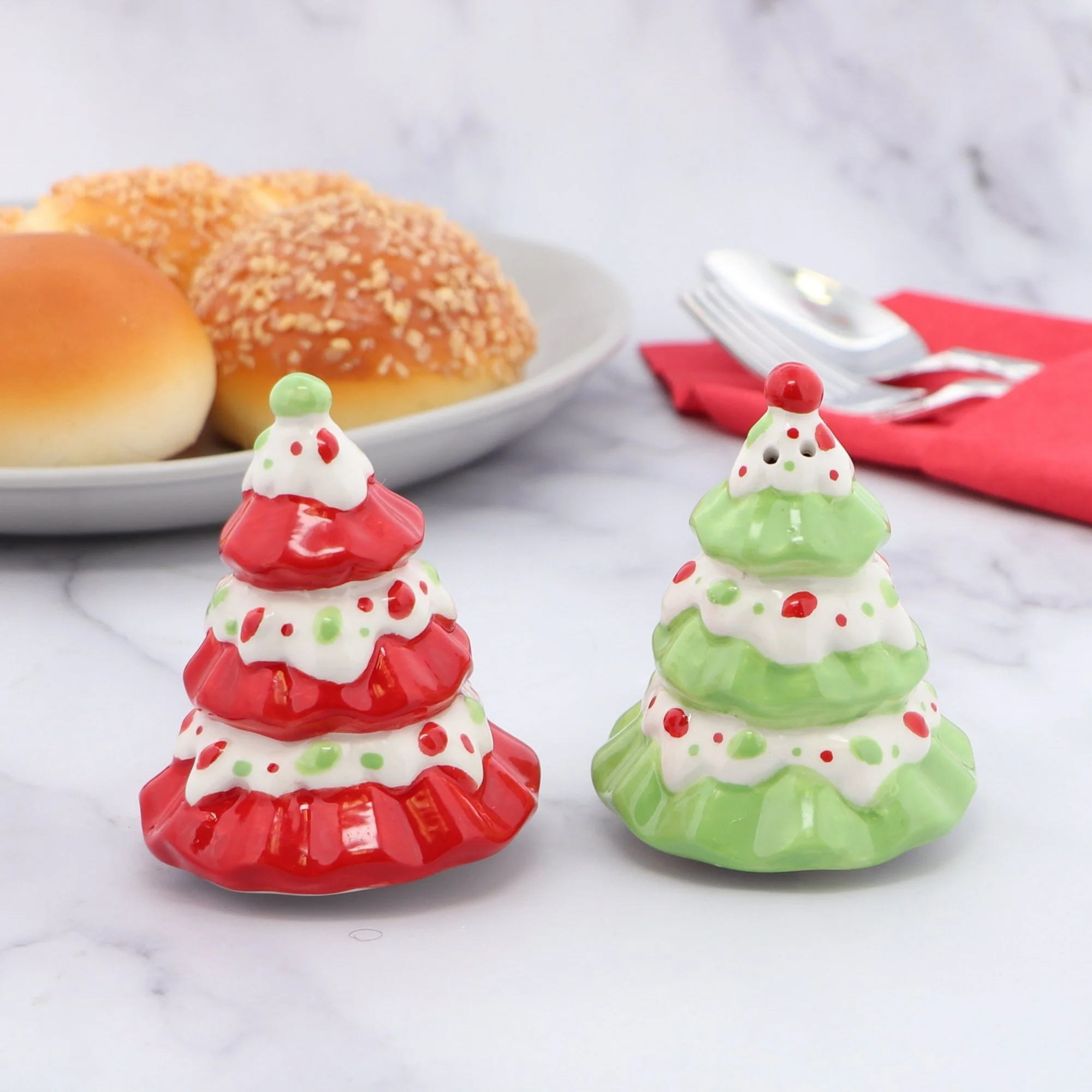Ceramic Christmas Tree Salt & Pepper Shaker Set - Image 3