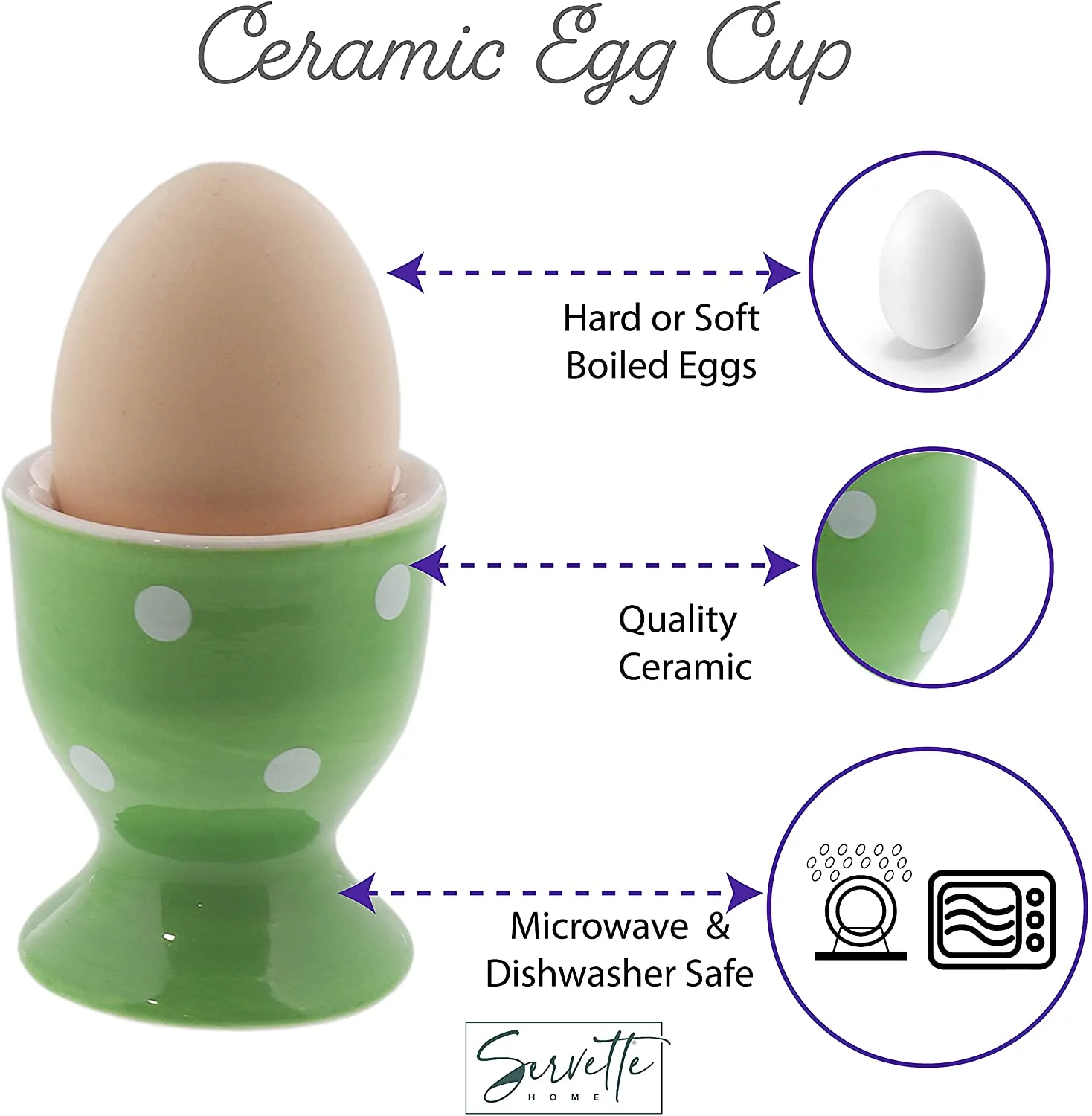 Ceramic Novelty Dark Green Polka Dot Egg Cup - Set of 2 - Image 5