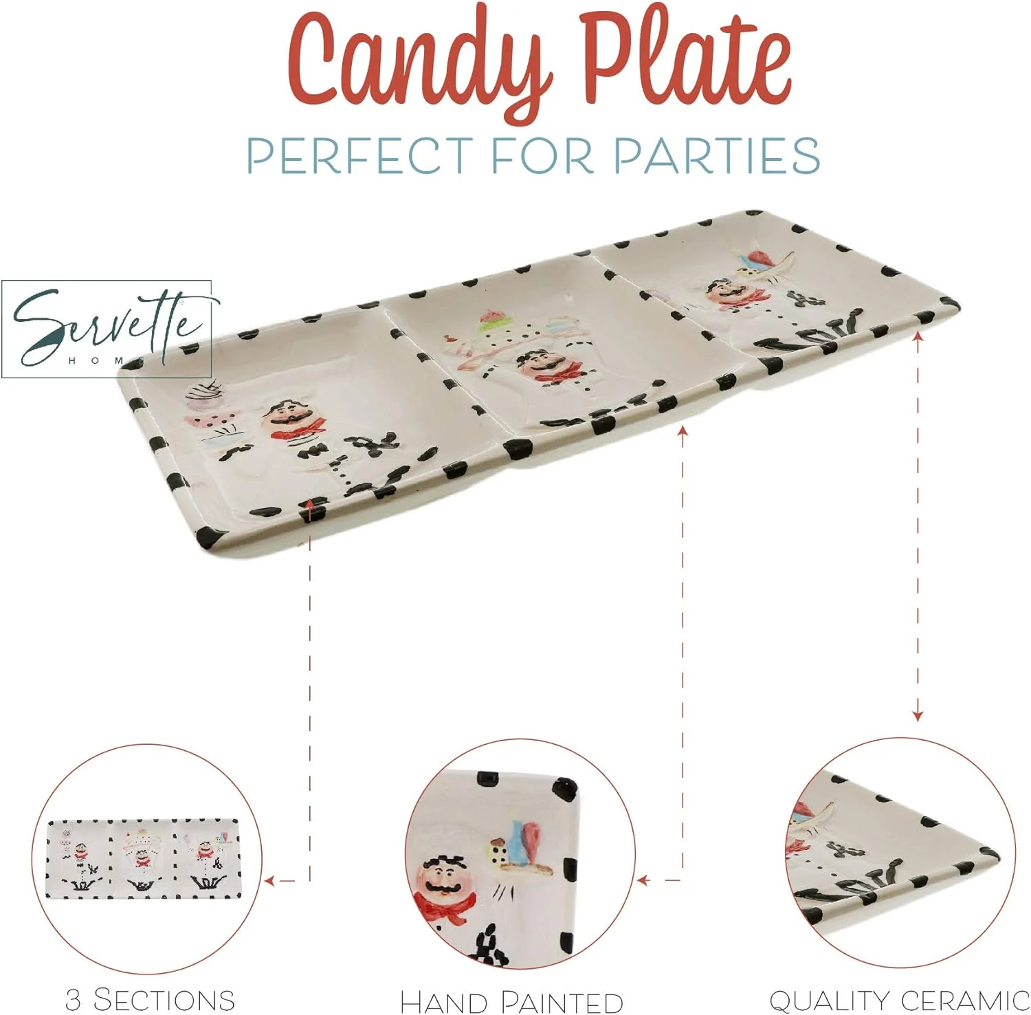 Chef Ceramic Plate & Candy Dish with 3 Sections - Image 3