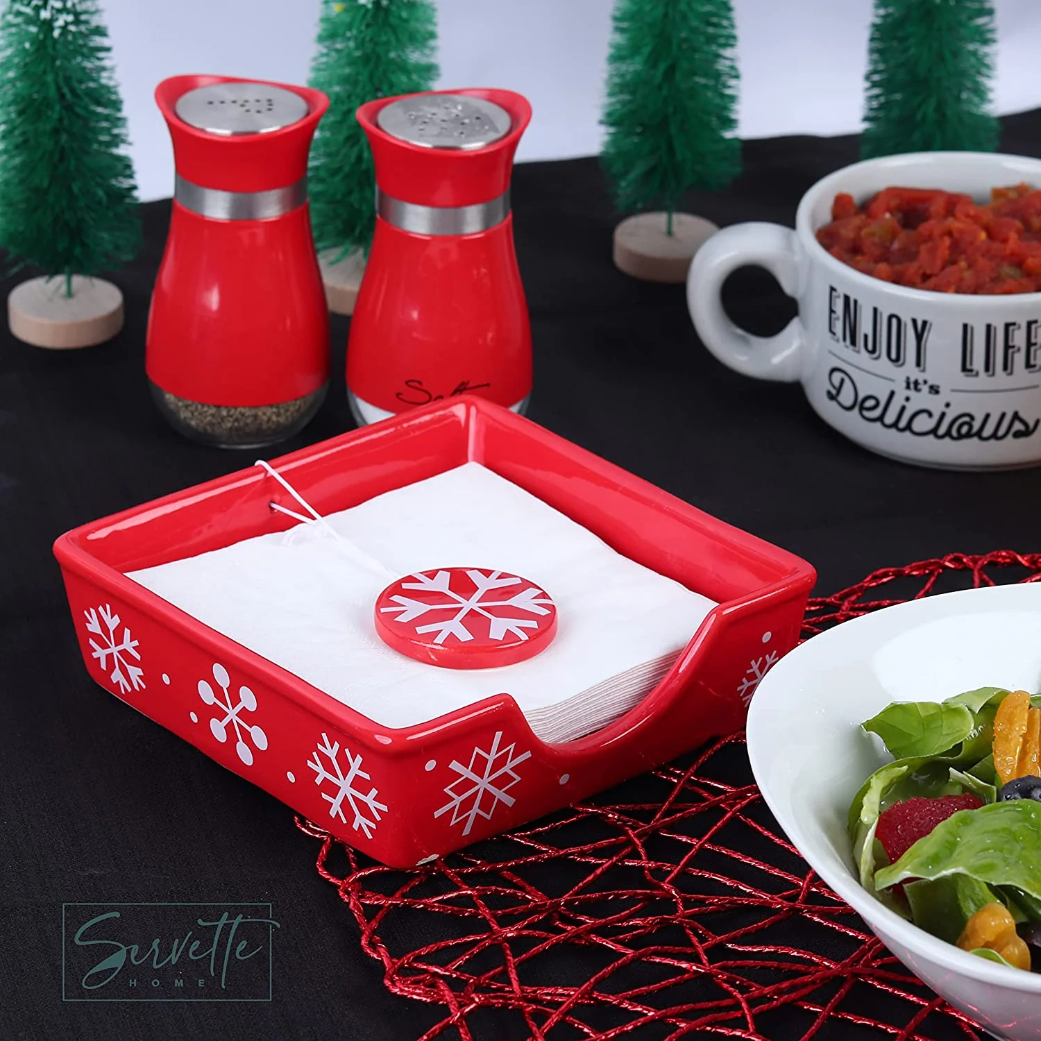 Christmas Snow Flake Paper Napkin Holder with Napkins - Image 3