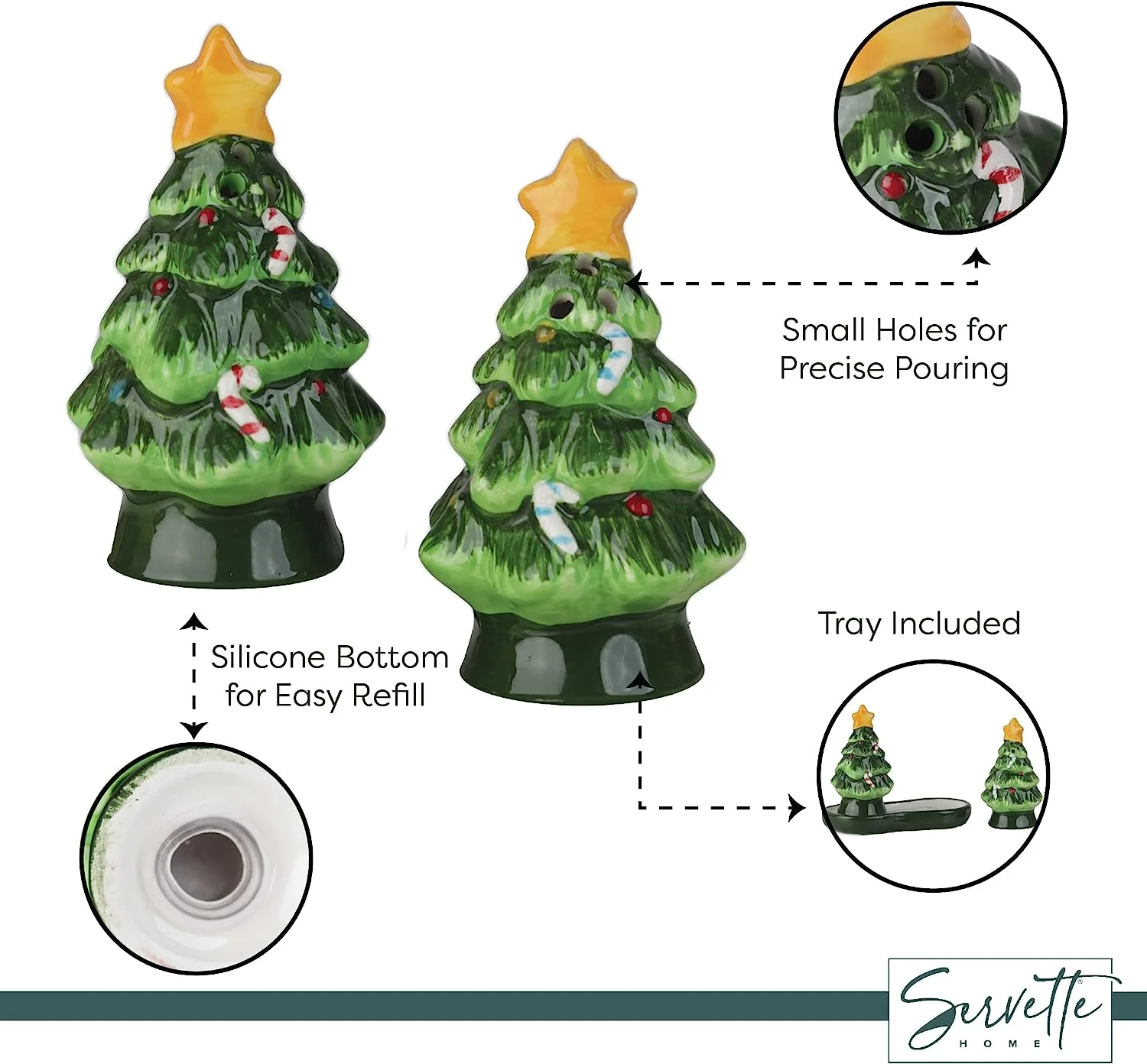 Christmas Tree Salt and Pepper Shaker Set with Stand - Image 3