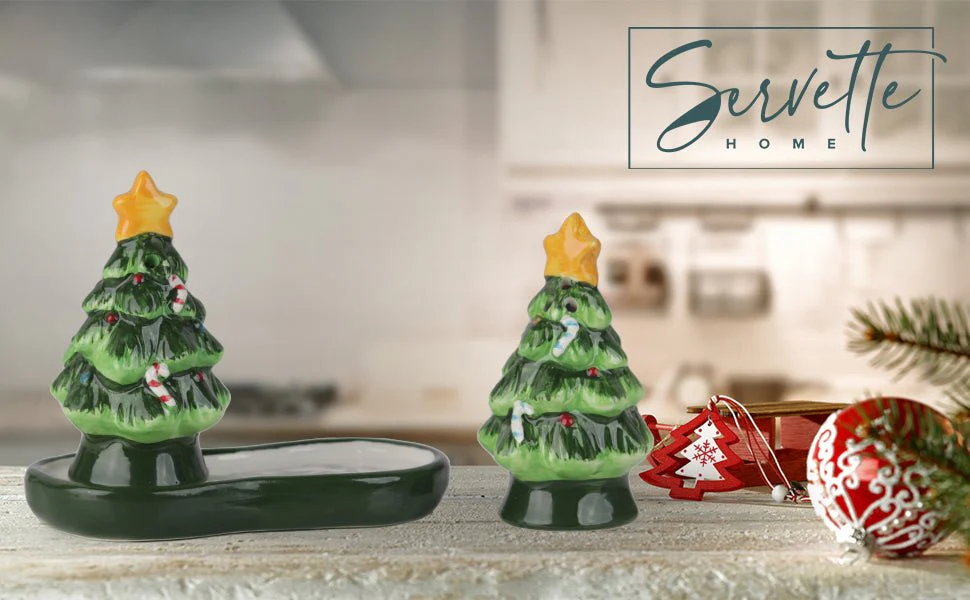 Christmas Tree Salt and Pepper Shaker Set with Stand - Image 5