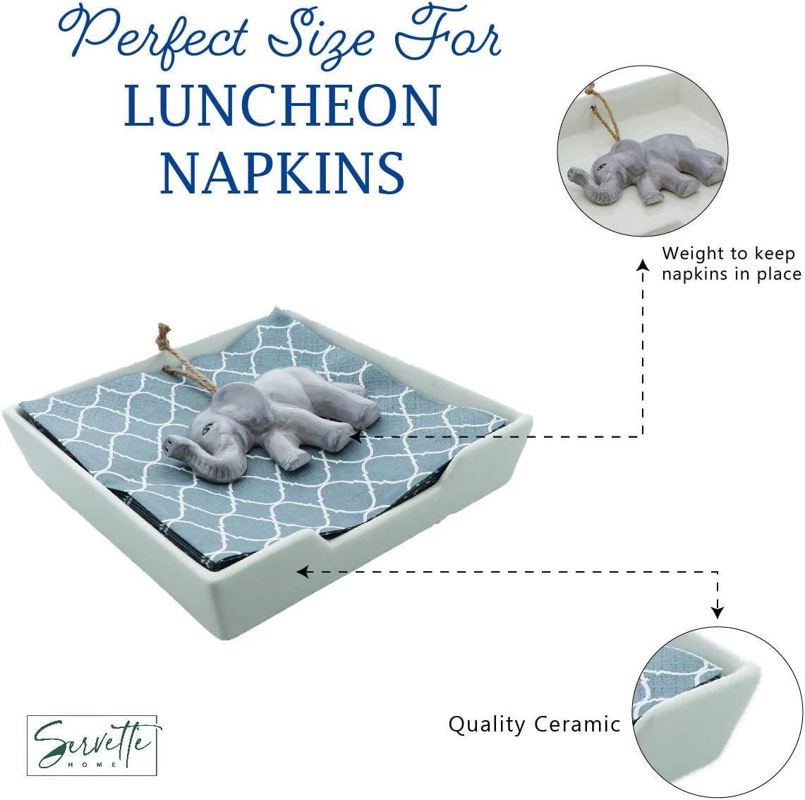 Classic Ceramic Flat Napkin Holder with Elephant Weight - Image 6