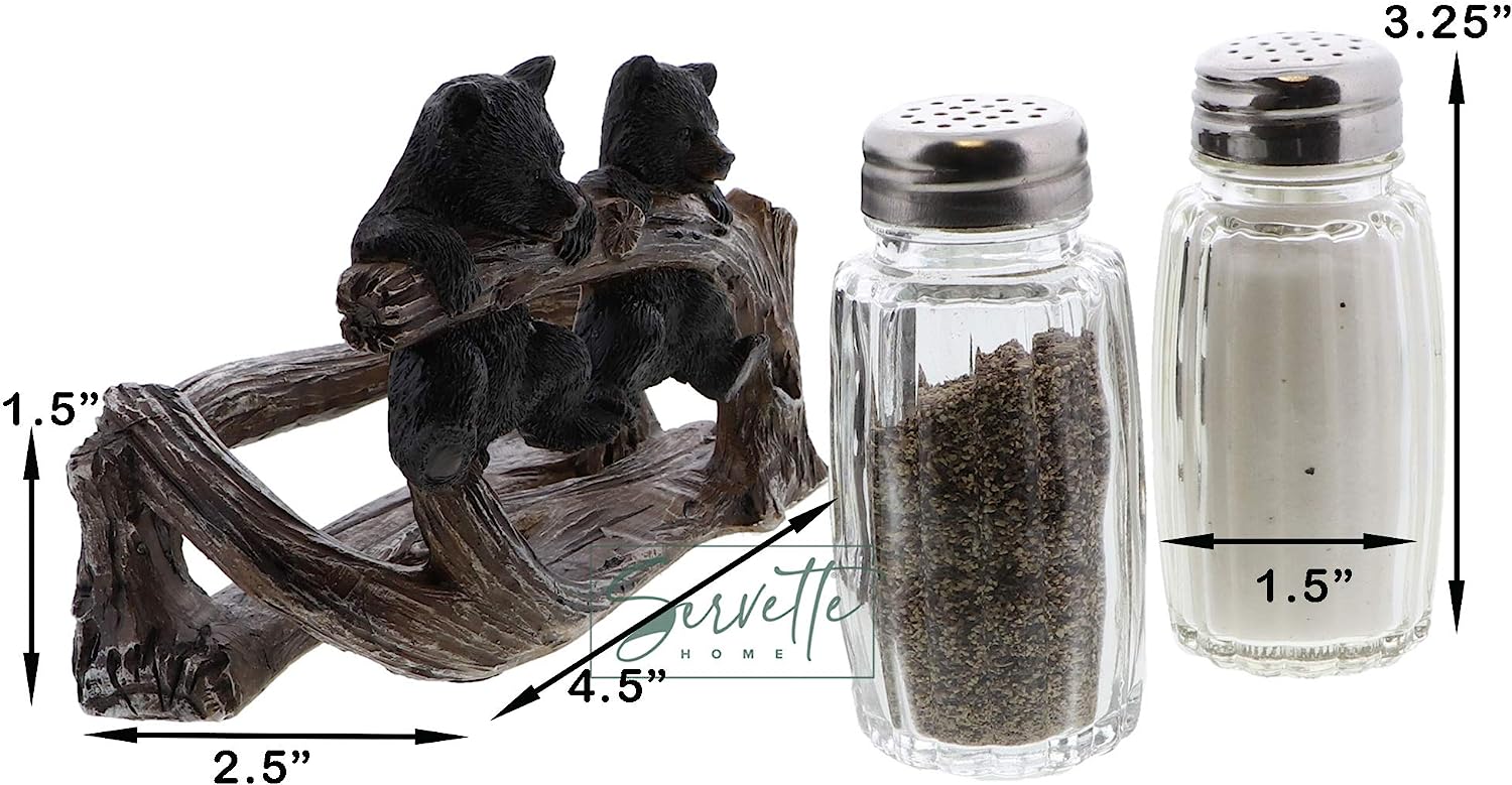 Country Style Rustic Twin Bear Salt & Pepper Holder - Image 3