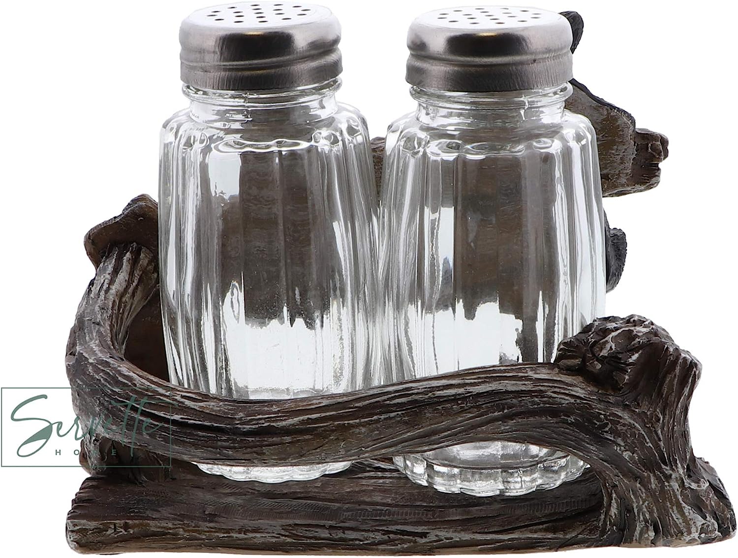 Country Style Rustic Twin Bear Salt & Pepper Holder - Image 4