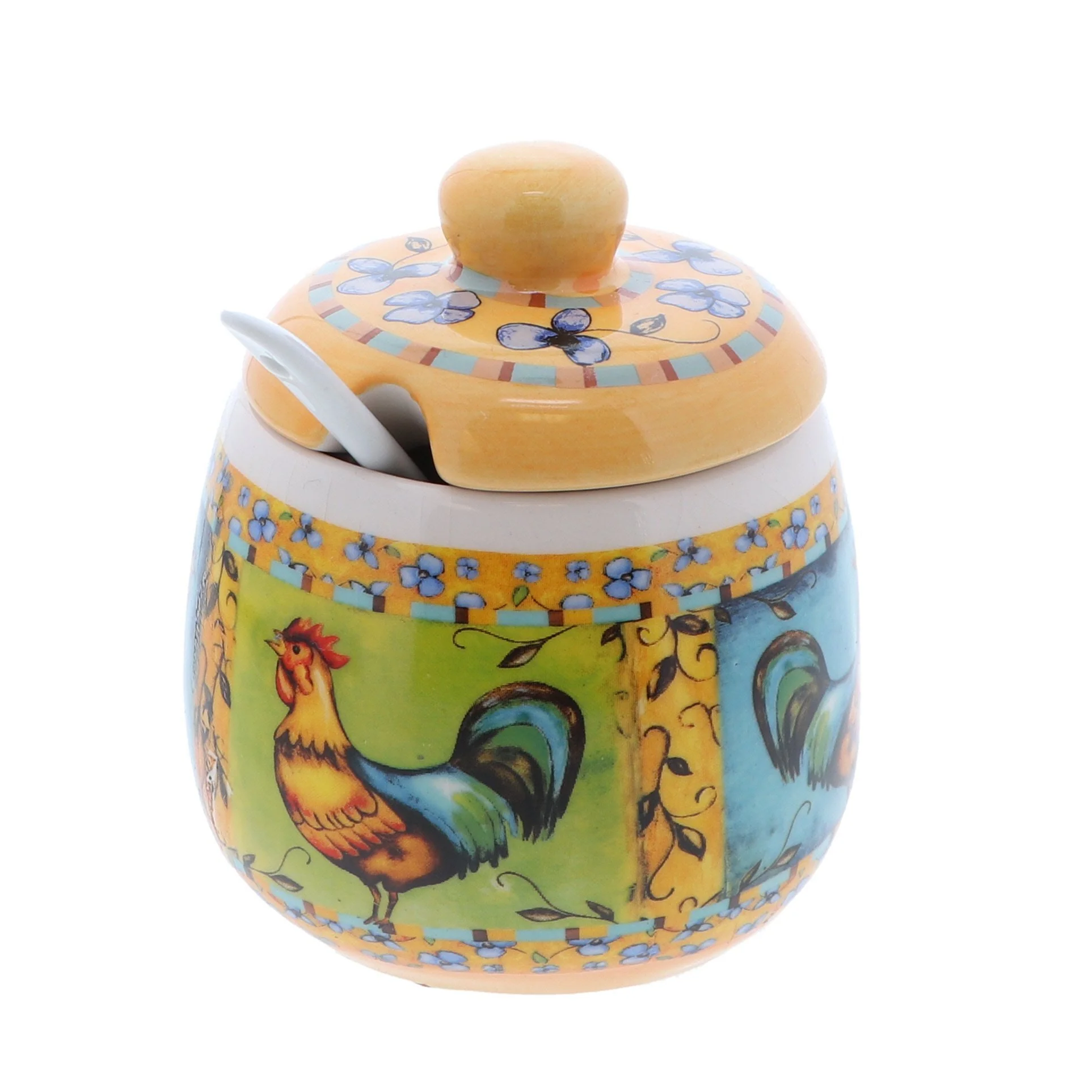 Dolomite Rooster Design Covered Sugar or Salt Canister with Spoon - Image 3