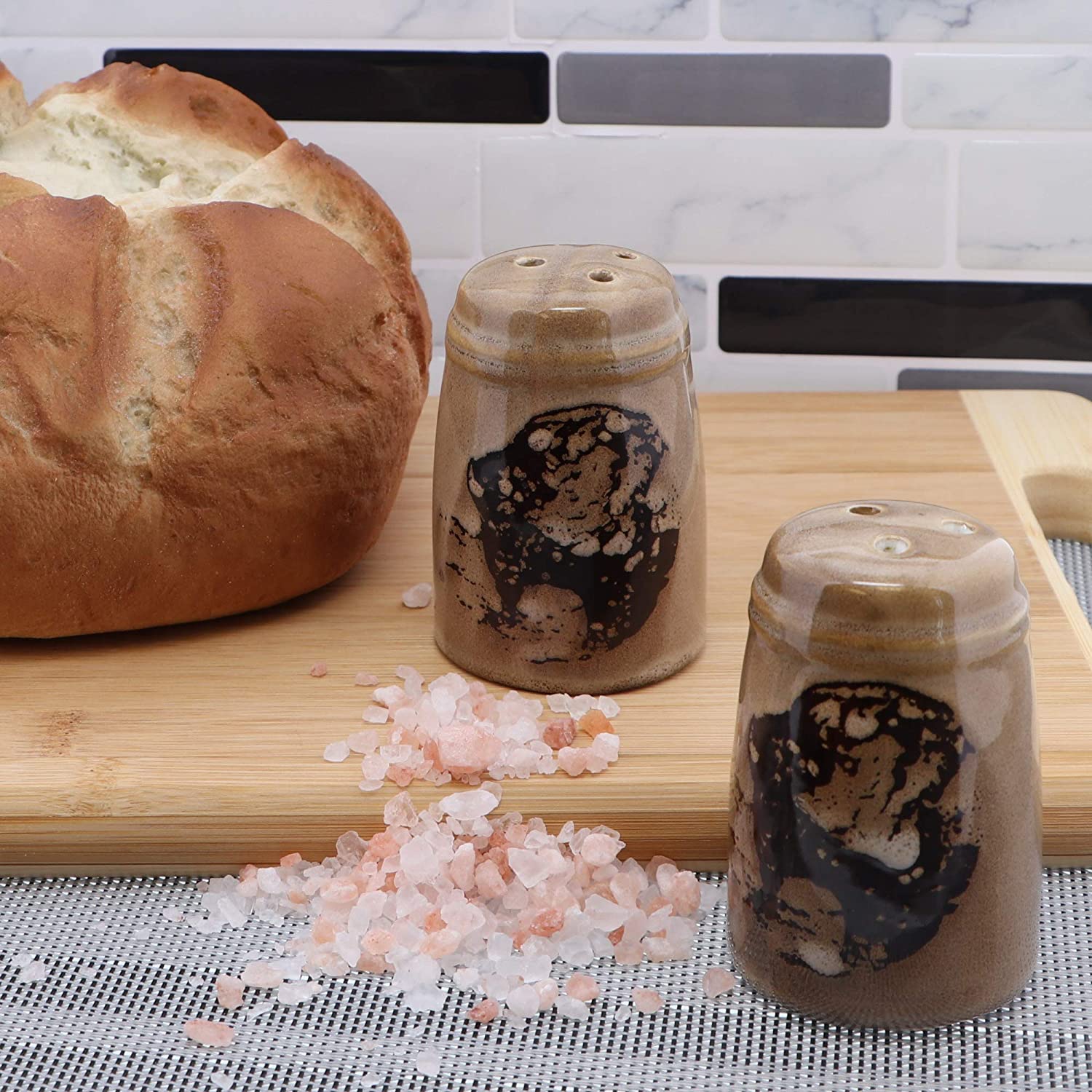 Glazed Pottery Buffalo Design Salt & Pepper Shakers - Image 5