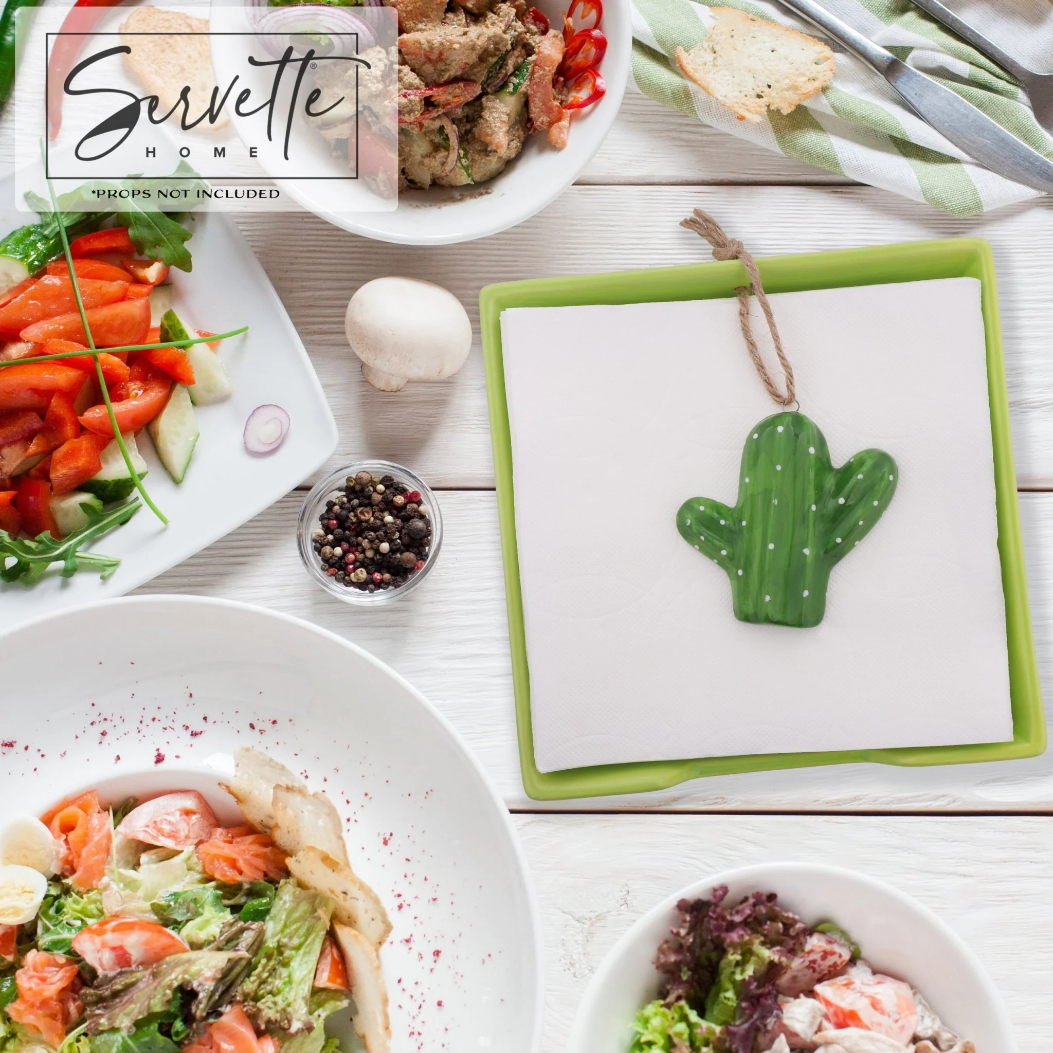 Green Ceramic Napkin Holder with Cactus Weight - Image 5