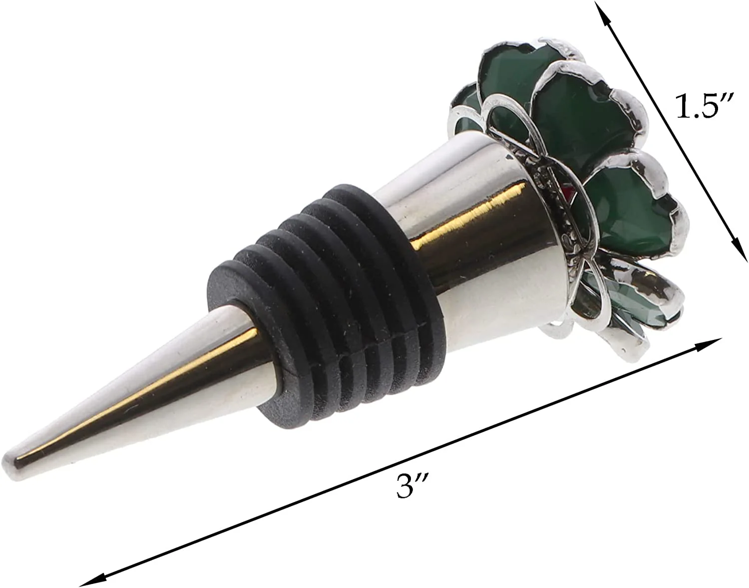 Holiday Hued Green Gem Flower Topped Wine Stopper - Image 3