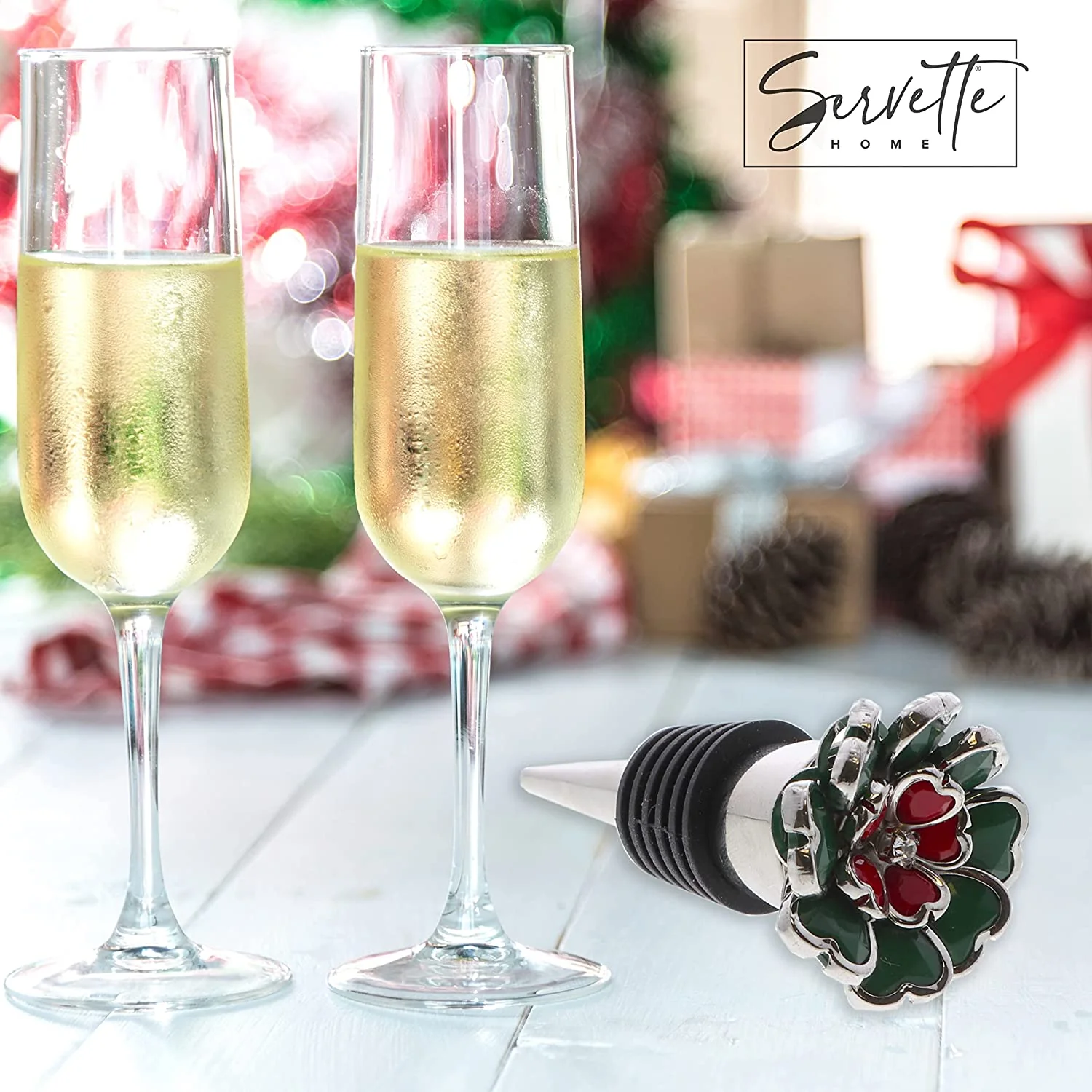 Holiday Hued Green Gem Flower Topped Wine Stopper - Image 4