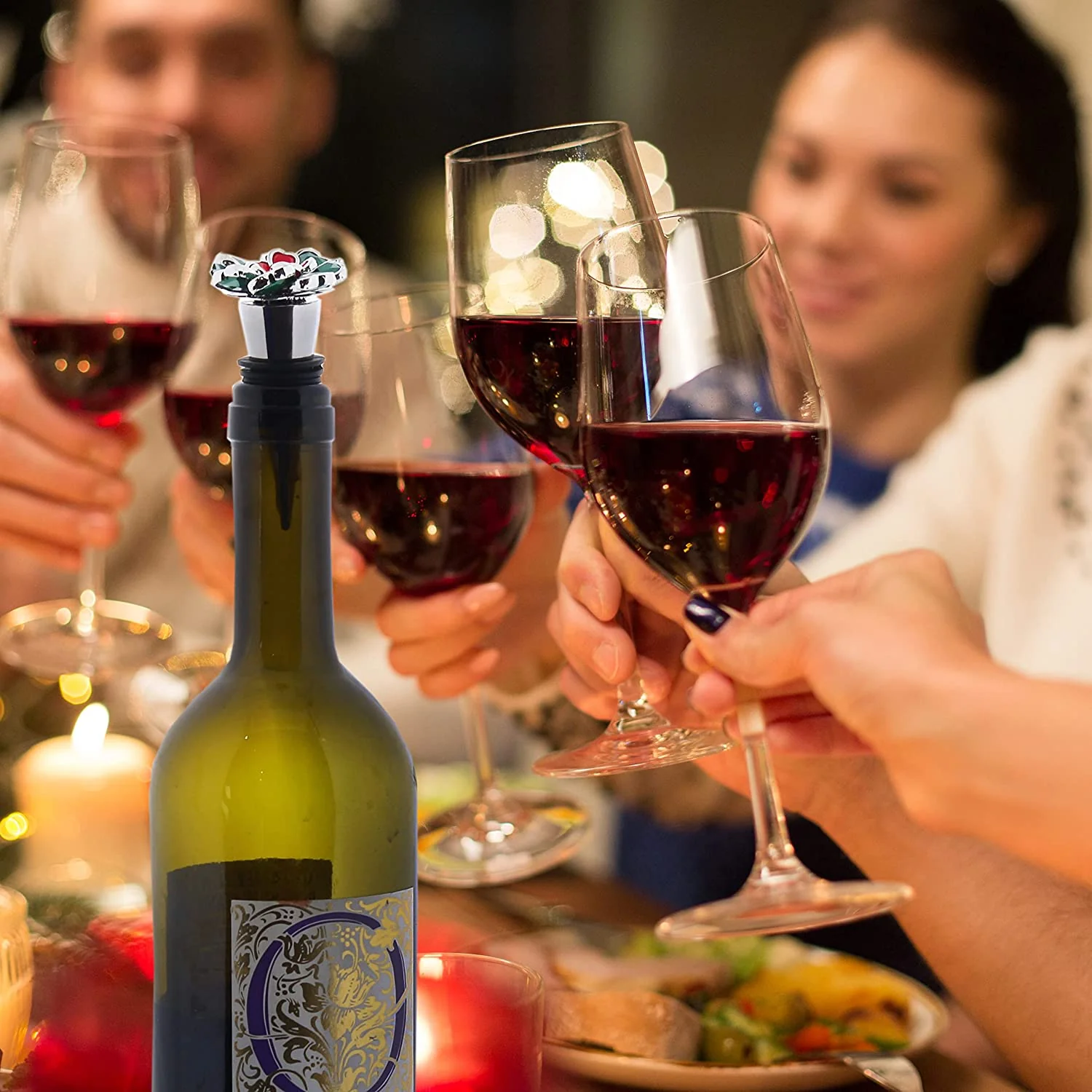 Holiday Hued Red Gem Flower Topped Wine Stopper - Image 3