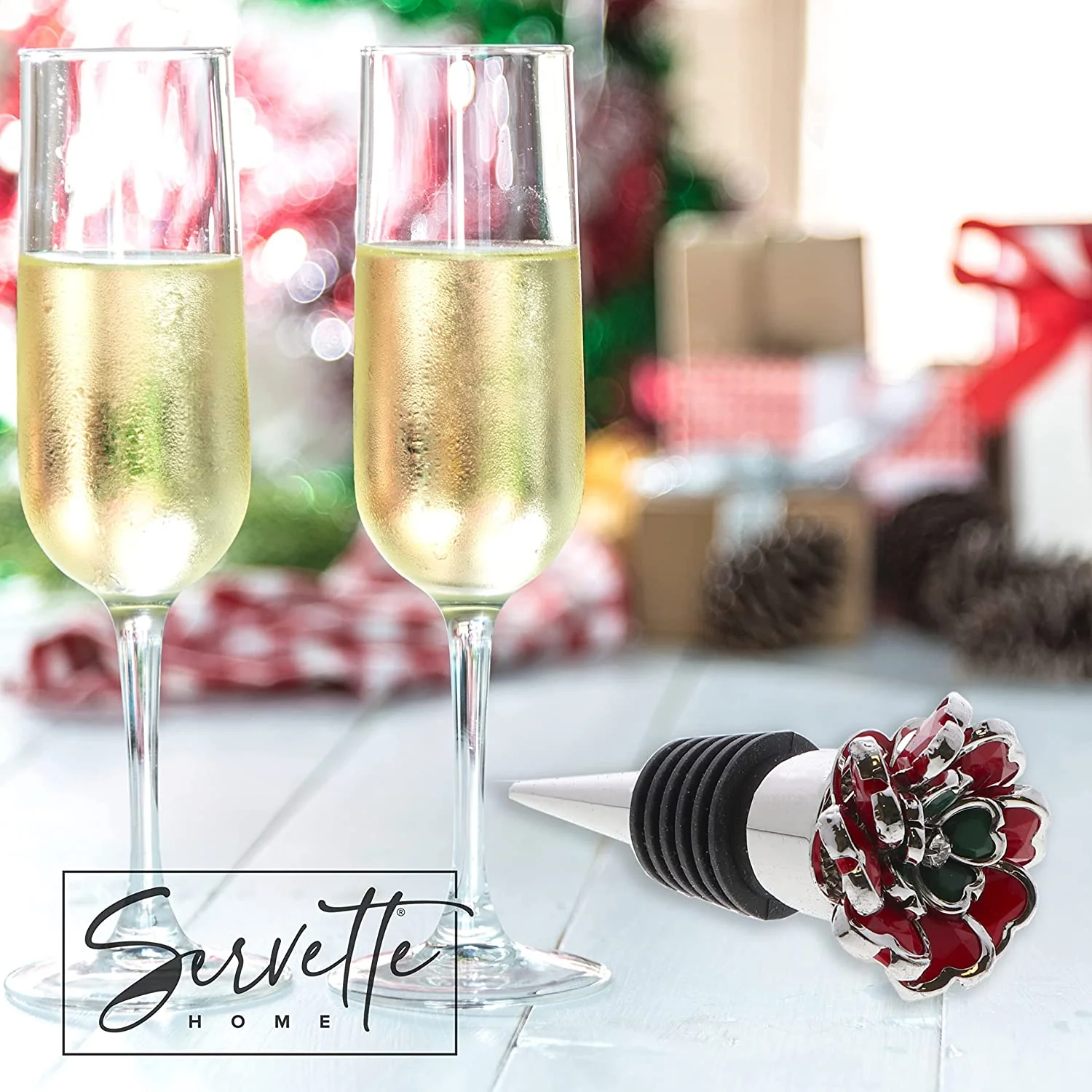 Holiday Hued Red Gem Flower Topped Wine Stopper - Image 4