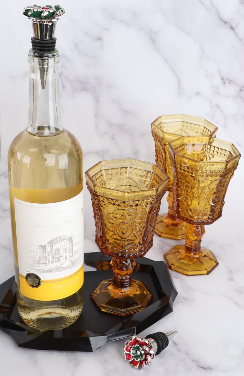 Holiday Hued Red Gem Flower Topped Wine Stopper - Image 5