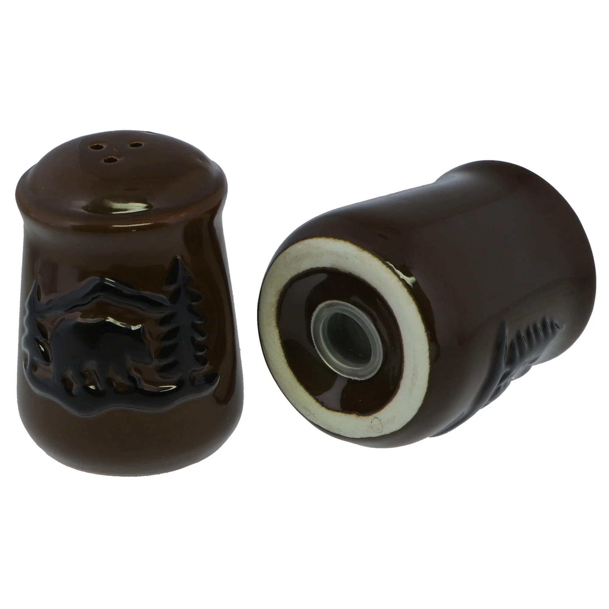 Lodge Style Ceramic Salt & Pepper Shakers with Brown Bear Embossed Front - Image 4