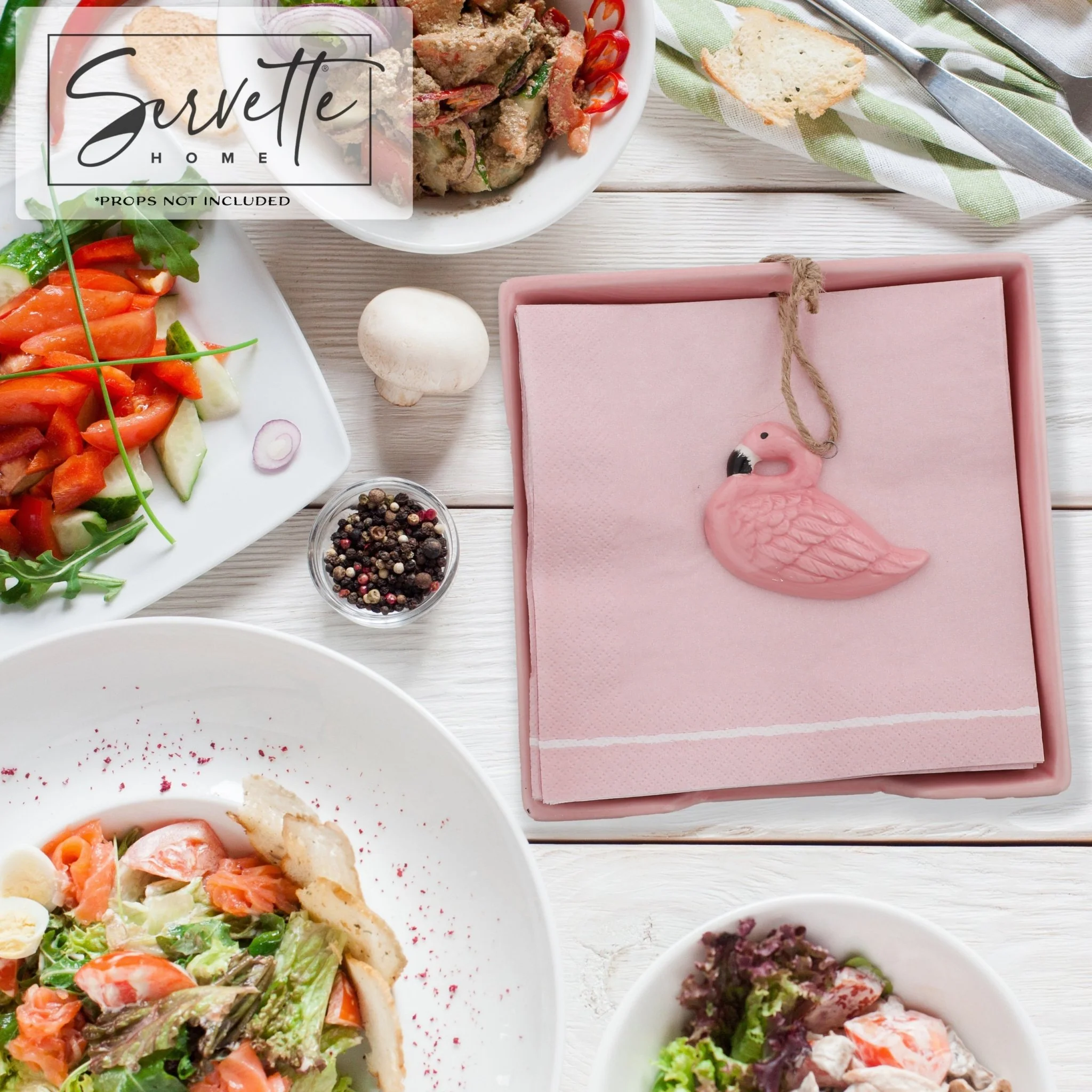 Pink Ceramic Napkin Holder with Flamingo Weight - Image 7