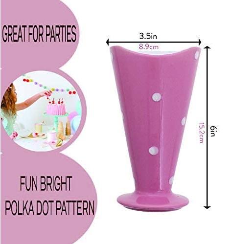 Pink & Orange Polka Dot Ceramic Sundae Ice Cream Cups Gift Set - Image 3