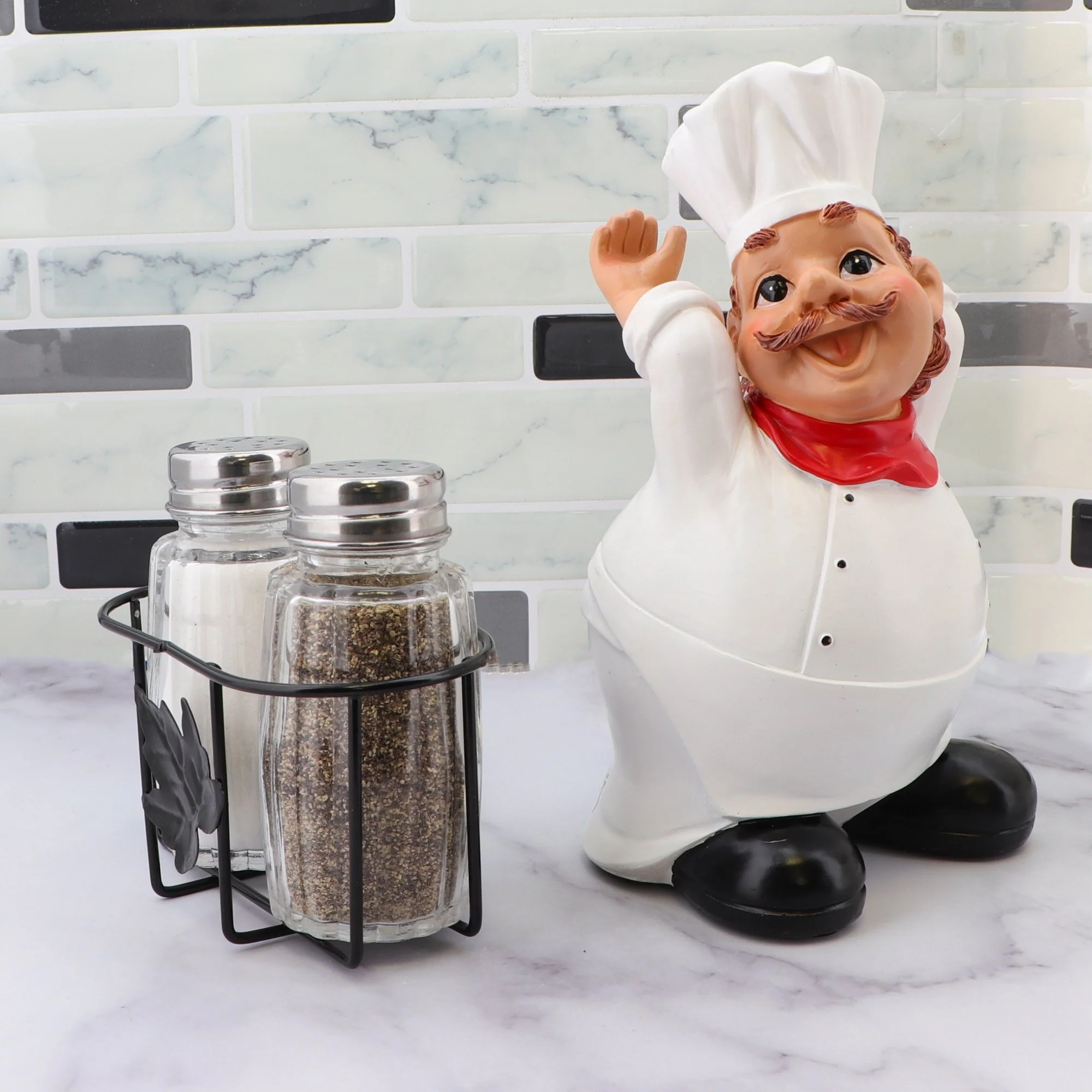 Polyresin Fat Chef Salt & Pepper Holder - Image 3