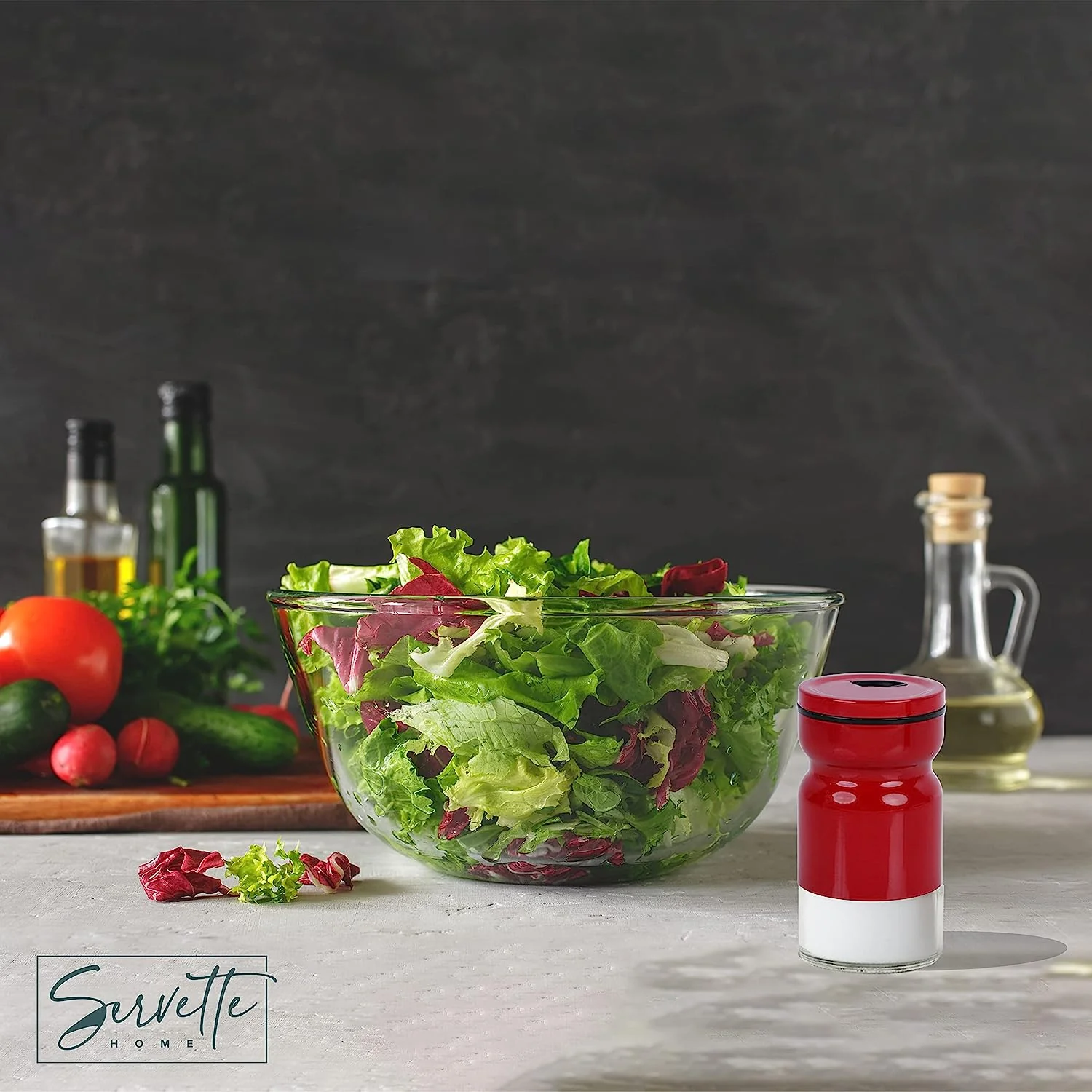 Red Glass & Metal Salt and Pepper Shakers - Image 3