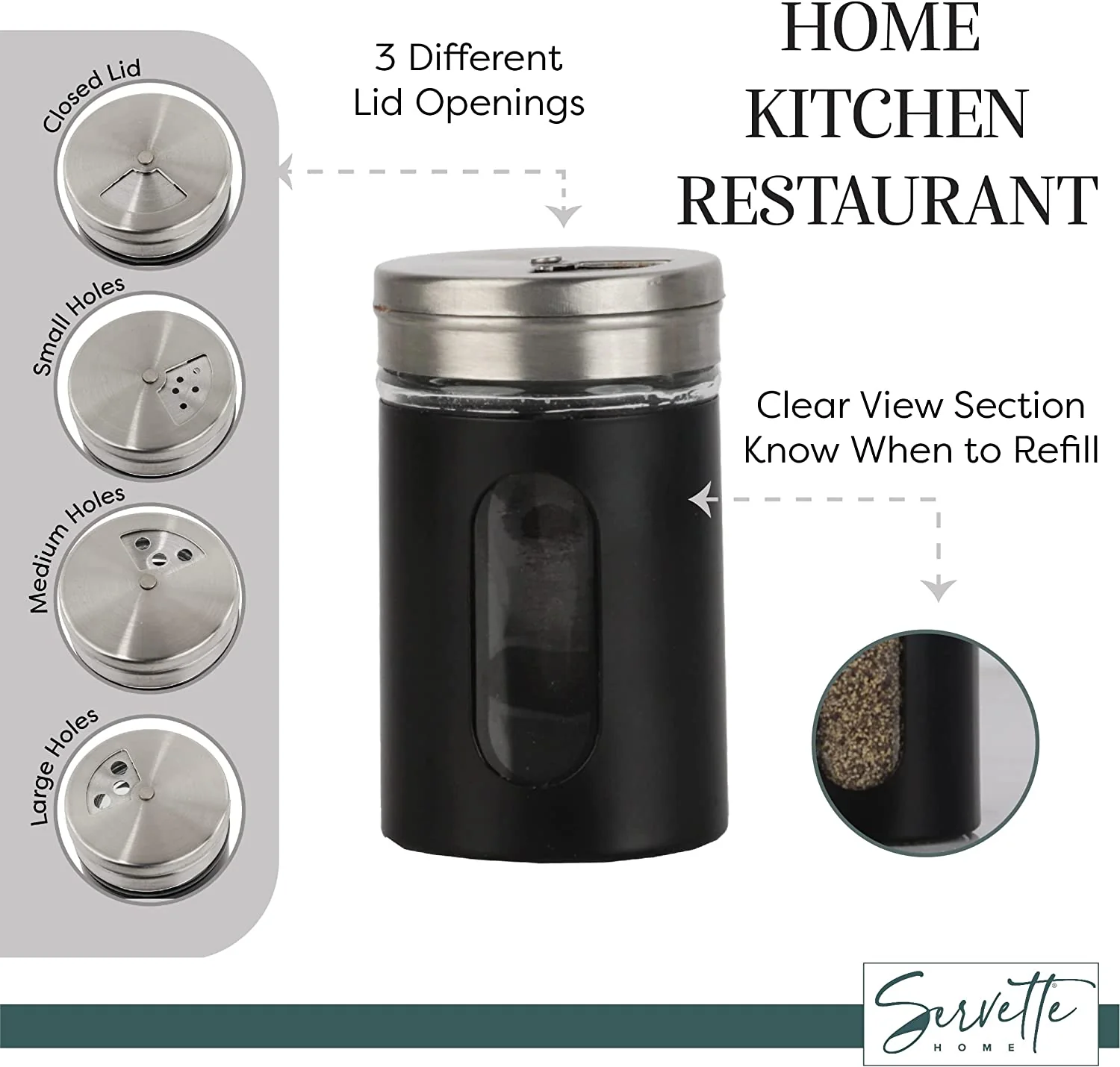 Black Retro Salt & Pepper Glass Jar Shakers - Image 5