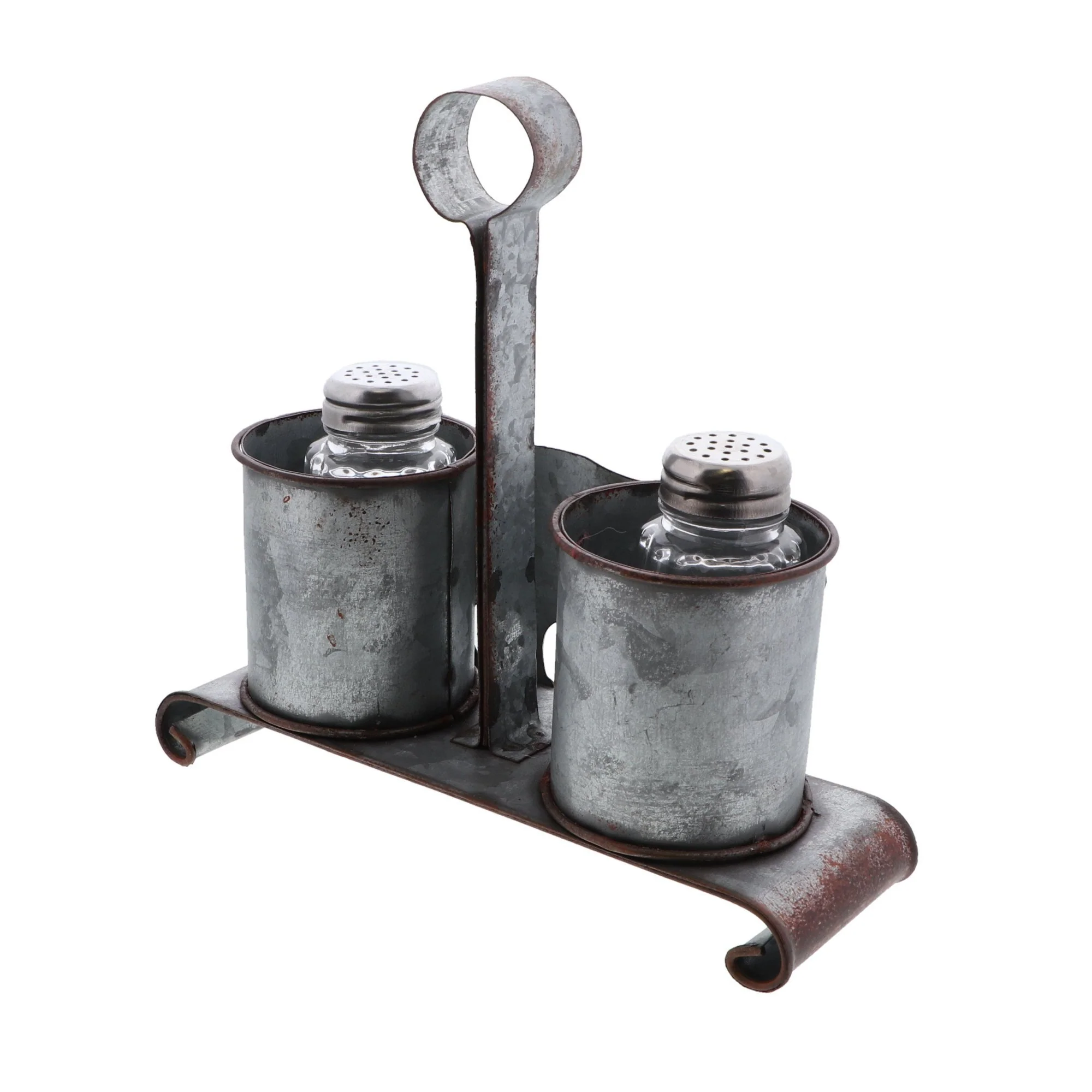 Rustic Galvanized Steel Salt & Pepper Holder - Image 5