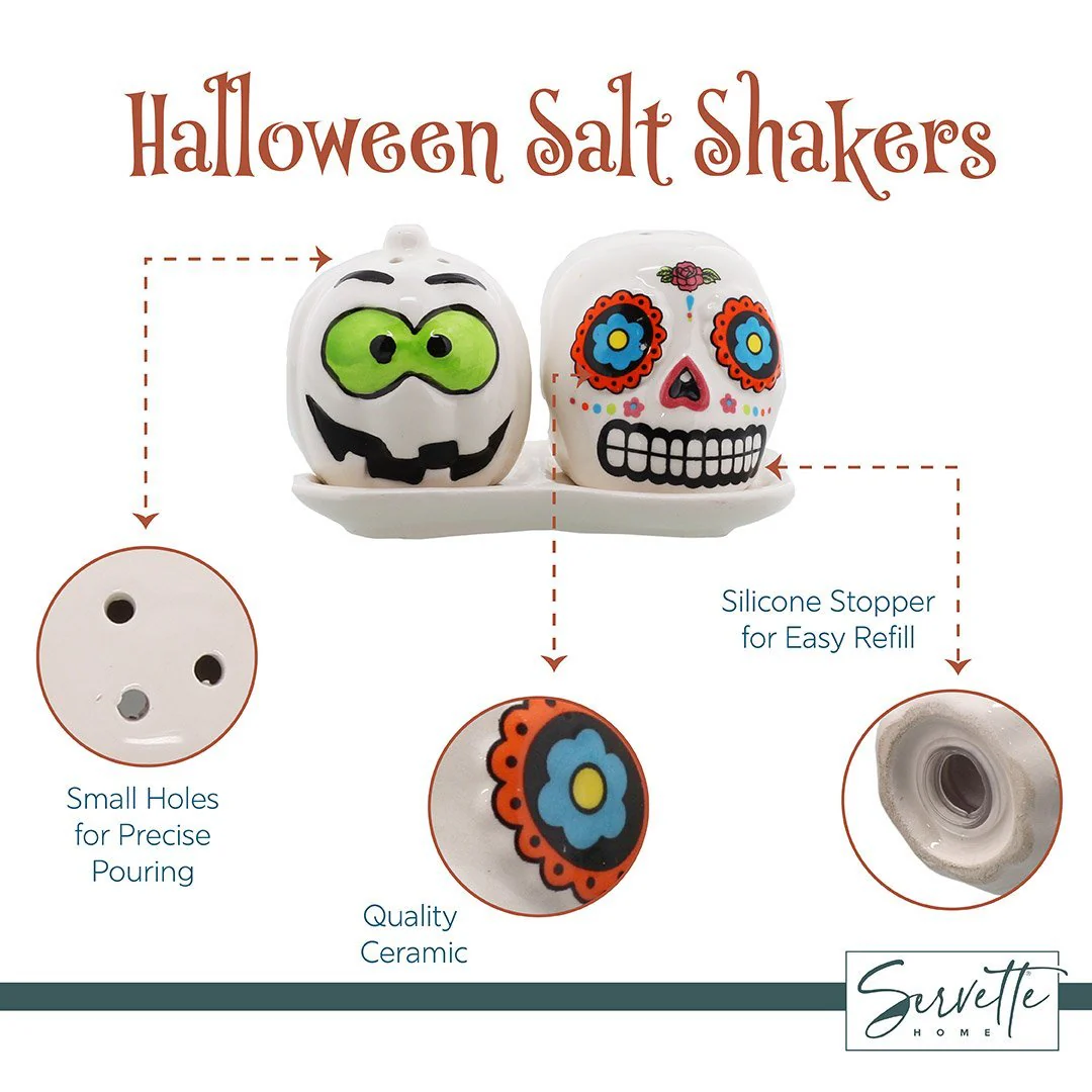 Halloween Table Decor Skull and Pumpkin Salt & Pepper Shakers - Image 6