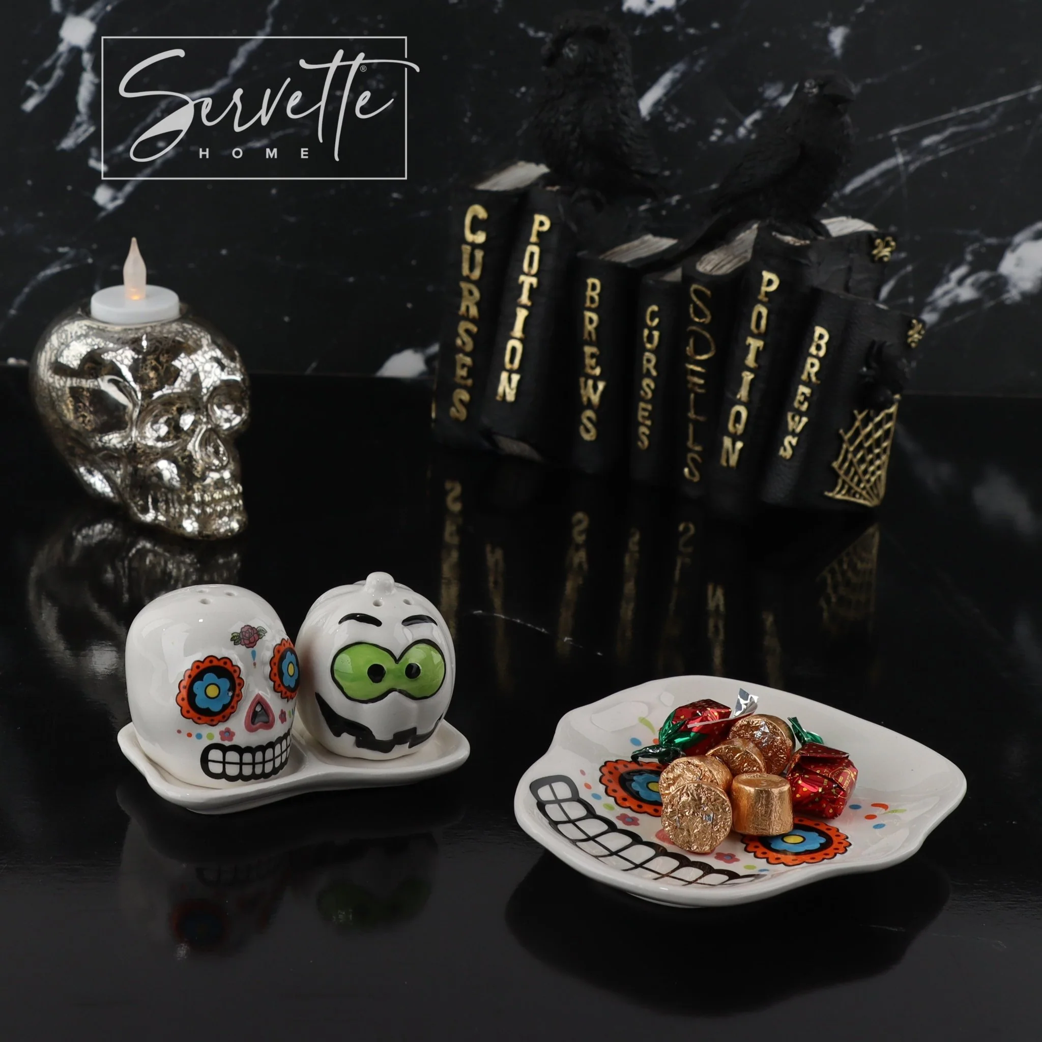 Halloween Table Decor Skull and Pumpkin Salt & Pepper Shakers - Image 8