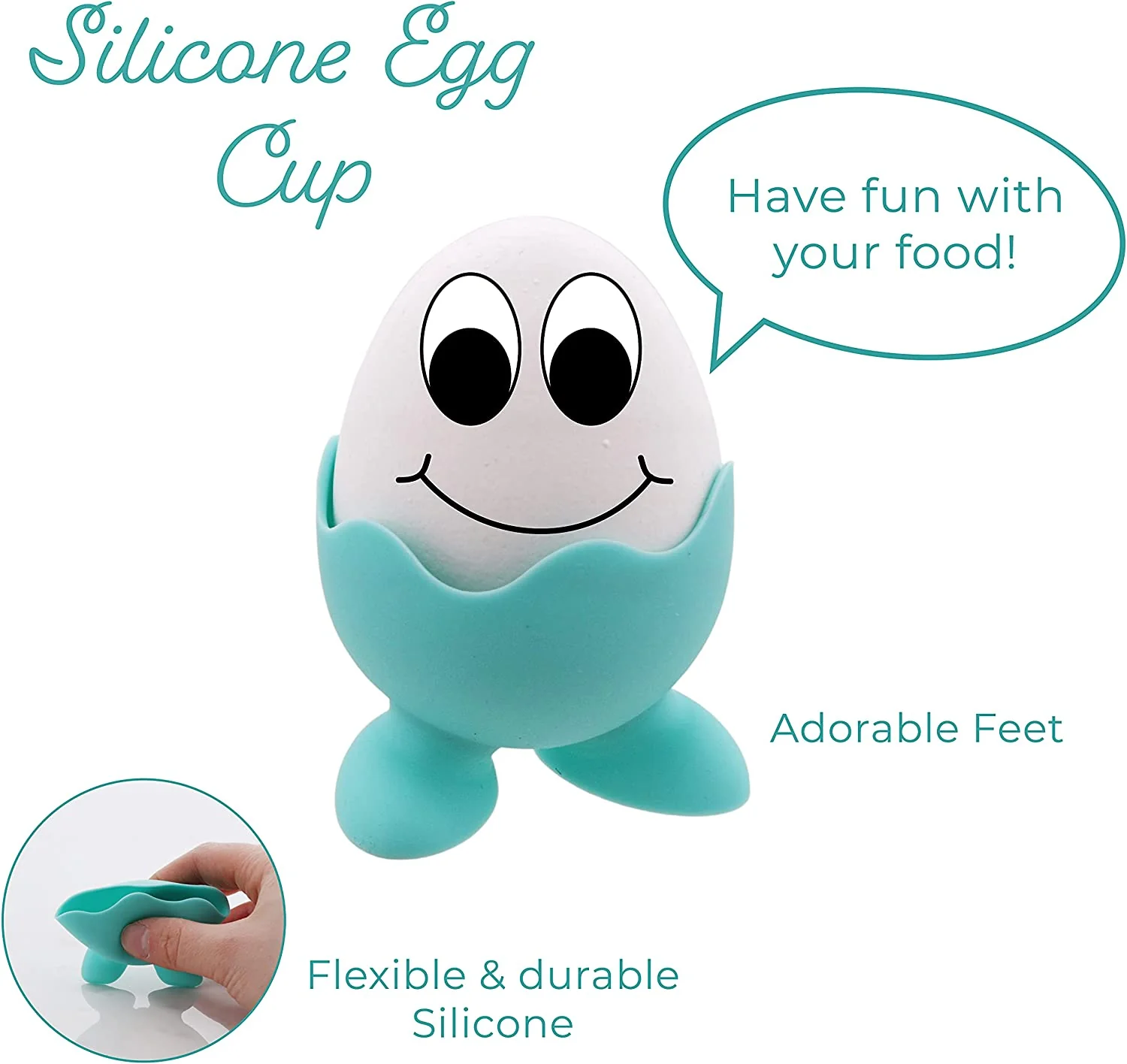 Turquoise Silicone Egg Cups - Set of 3 - Image 4