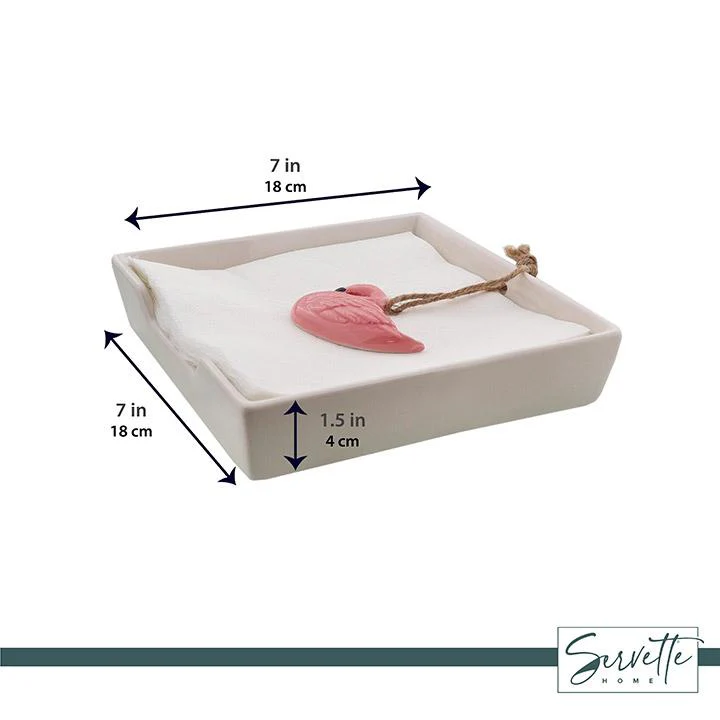 White Ceramic Napkin Holder with Flamingo Weight - Image 4