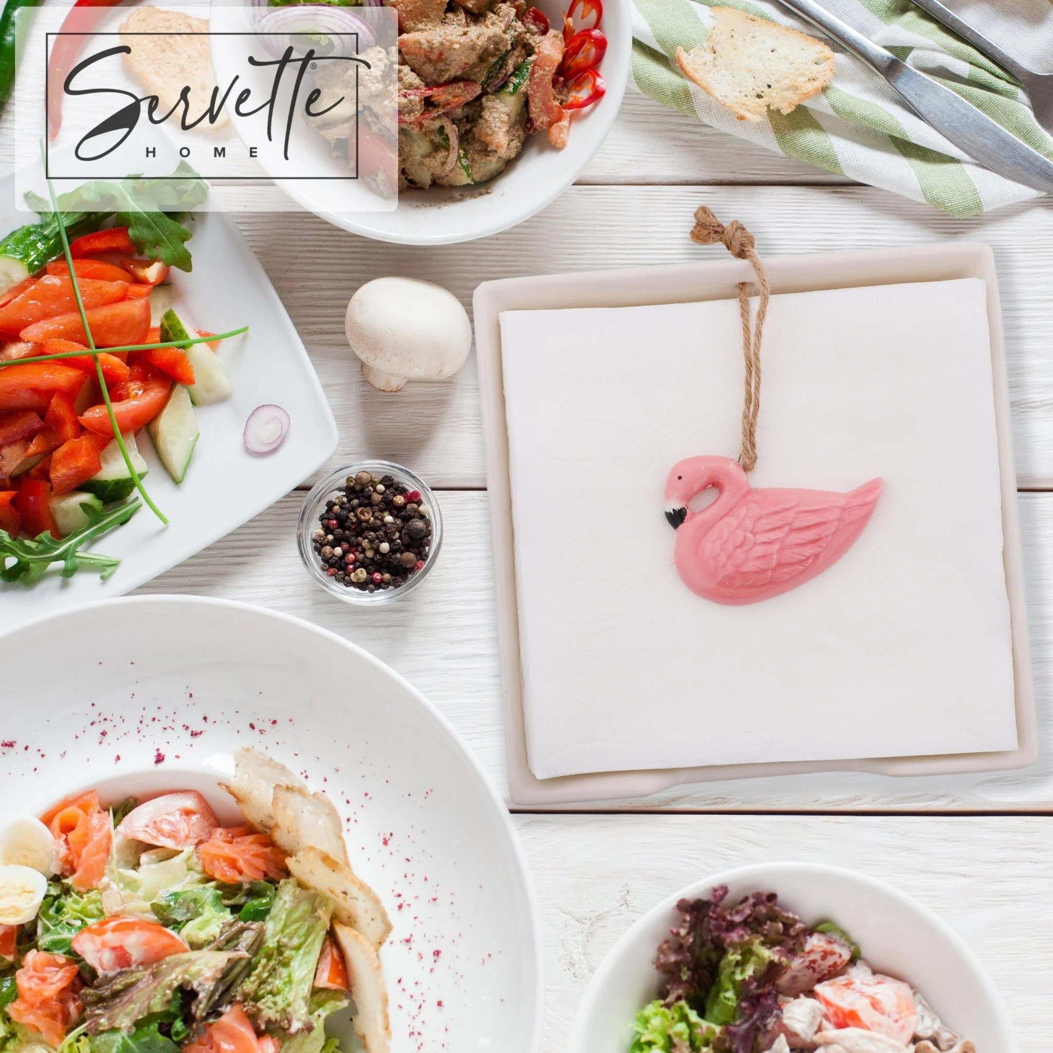 White Ceramic Napkin Holder with Flamingo Weight - Image 5