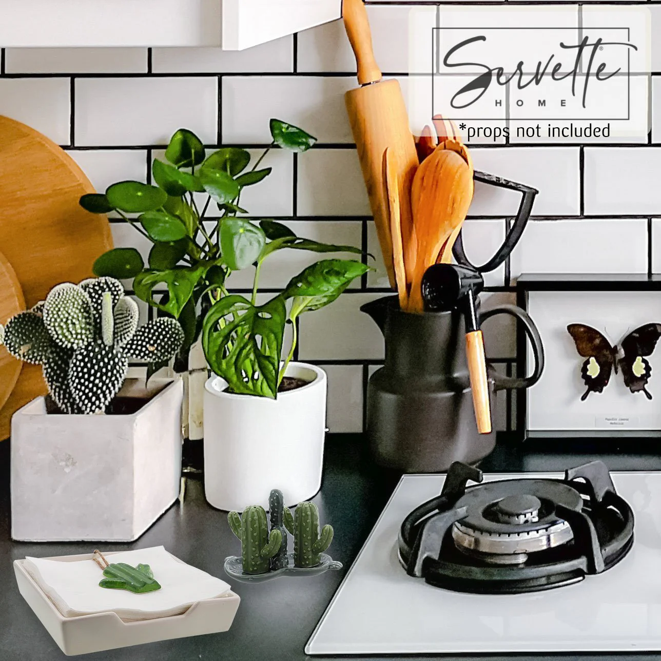 White Ceramic Napkin Holder with Cactus Weight - Image 5